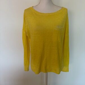 J Crew Yellow Linen Chest Pocket Relaxed Fit Crew Neck Sweater Size S